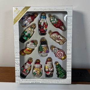 Vintage Unique Treasure Glass Box of 12 Hand Crafted Glass Ornaments